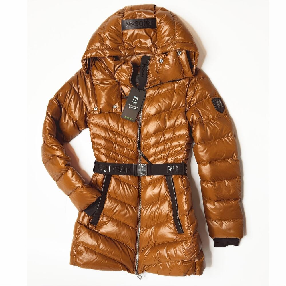 NWT Rudsak Malaya Dark Caramel Regular Length Lightweight Belted Puffer Jacket S - Picture 2 of 16